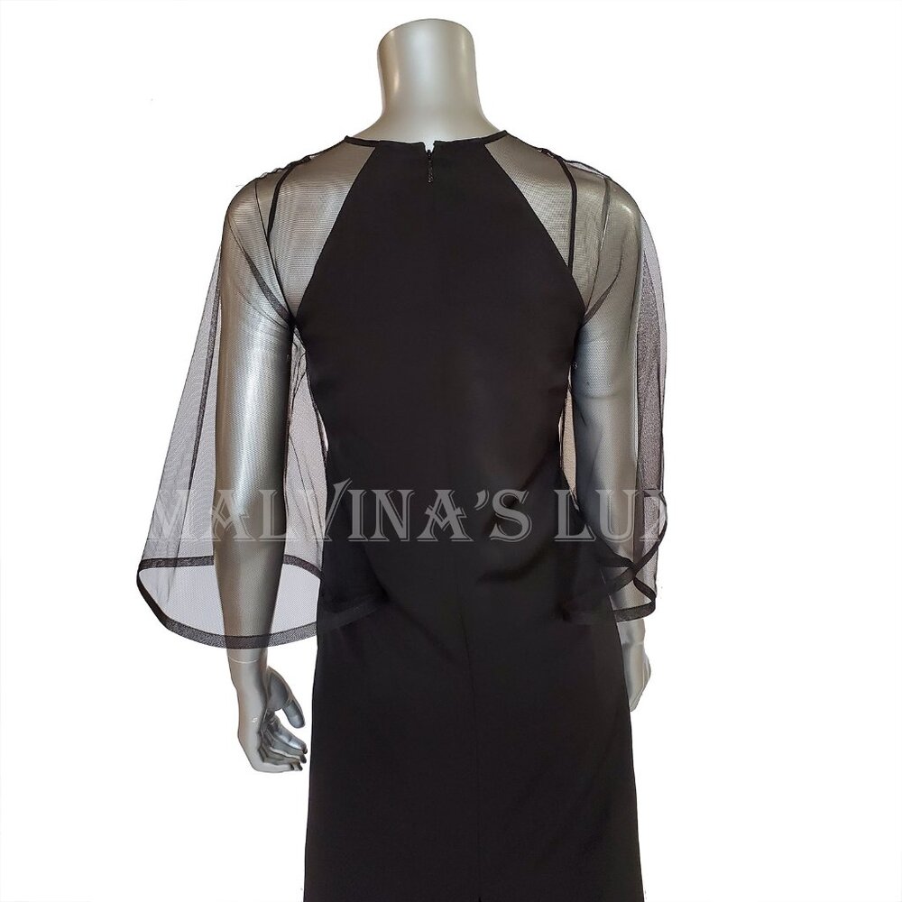 GUCCI DRESS BLACK VISCOSE SILK FAILLE MESH DETACHABLE SLIP sz IT 40 US 4 - Picture 9 of 15